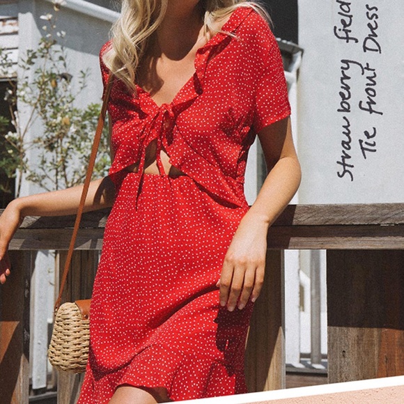 Princess Polly Dresses & Skirts - LAST CHANCE Princess Polly Red Polka Dot Strawberry Fields Mini Dress